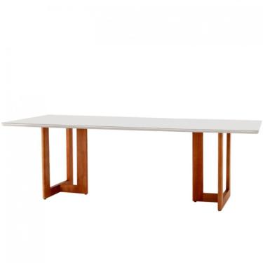 Imagem de Mesa Para Sala De Jantar Patros 220cm Moderna Mobília Cinamomo Imbuia/off White