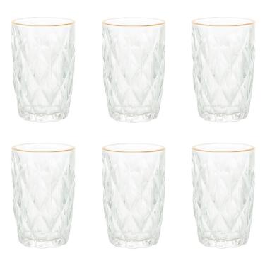 Imagem de Conjunto De Copos De Vidro Com Fio De Ouro Para água 6 Peças 350 Ml Diamonds Lyor