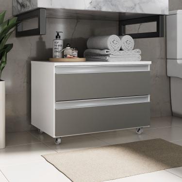 Imagem de Gabinete Banheiro Rodinhas Joia 60cm 02 Gavetas Branco Cinza