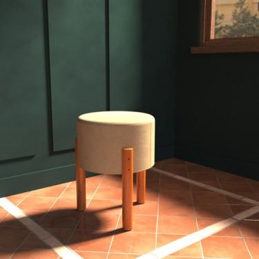 Imagem de Puff Banquinho Decorativo Luxo Pés De Madeira Lançamento Bege