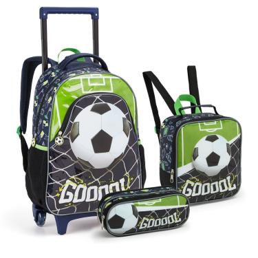 Imagem de Kit Mochila Rodinha Esporte Escolar Infantil Menino Futebol Seanite