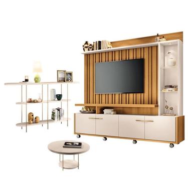 Imagem de Estante Home Theater Titan Off White Cinamomo E Aparador Infinity E Mesa De Centro Sky...