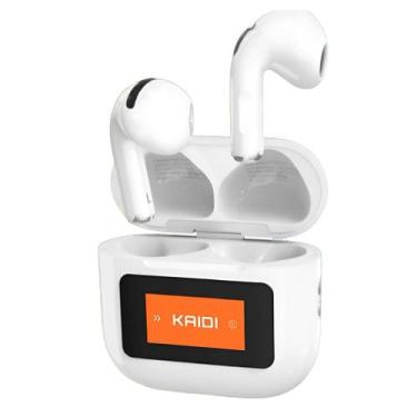 Imagem de Fone Bluetooth TWS Kaidi KD-7219 Branco Tela Digital, Bateria 5h, Esto