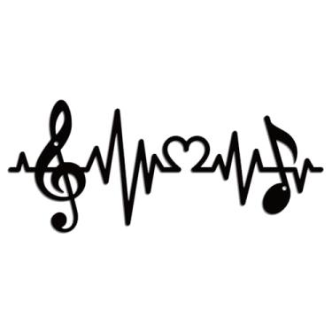 Imagem de WADORN Decoração de arte de parede de metal com notas musicais, música vintage, batimento cardíaco, arte de parede, escultura, decoração, preto, nota de amor, ornamento para pendurar para músico, casa