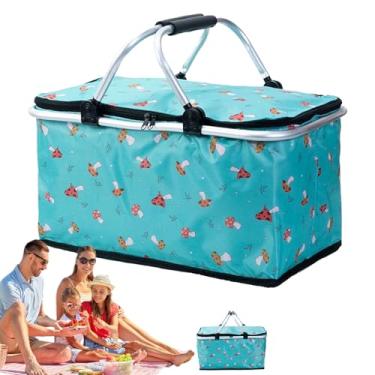 Imagem de Cesta De Piquenique Grande | Bolsa Térmica Para Alimentos | Cooler Portátil Isolante Dobrável À Prova De Água Para Armazenar Vinho Em Acampamentos Viagens Ao Ar Livre E Praia