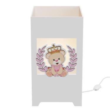 Imagem de Abajur Luminária MDF Quarto Kit Higiene Ursa Coroa - Neném na Nuvem