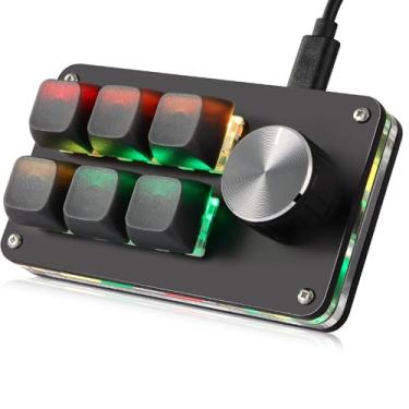 Imagem de Koolertron Teclado Programável Macro, Mecânico Para Uma Mão, Interruptor Rgb Azul Hot-Swap, 6 Teclas, 1 Botão, Retroiluminado Trabalho E Jogos, Preto