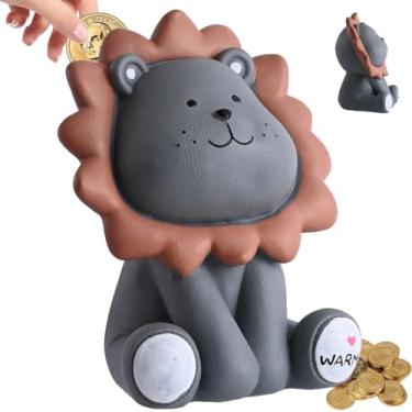 Imagem de H&W Cofrinho de leão, cofrinho ensolarado, o melhor presente de aniversário de Natal para crianças, meninos, meninas, decoração de casa (cinza G)
