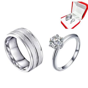 Imagem de Aliança Compromisso Prata 6mm Friso Alto Brilho Namorados + Solitario 