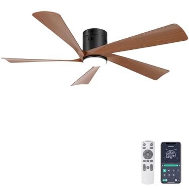 Imagem de Ohniyou Ventilador De Teto Embutido 52" Com Luzes, Controle Remoto E Aplicativo, Ventiladores Internos Externos Perfil Baixo, Reguláveis, Motor Cc Silencioso, Reversível, Preto Madeira