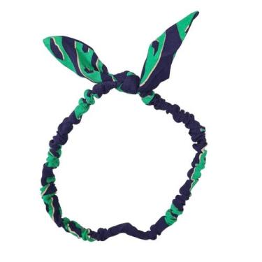 Imagem de Tiara em tecido azul marinho e verde bebê e moda infantil - Amora Modi