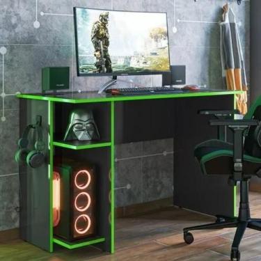 Imagem de Mesa Gamer 2 Prateleiras - 3875 - Qmovi , Preto c/ Verde