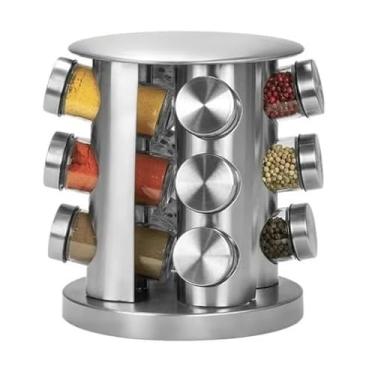 Imagem de Porta Tempero Condimento Inox 12 Potes Suporte Giratório