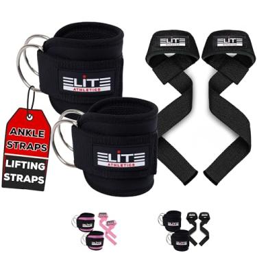 Imagem de Elite Athletics Alça de tornozelo para máquina de cabos, tornozeleira de ginástica para kickback, além de alças de levantamento de pulso para levantamento de peso, levantamento terra e bolsa de