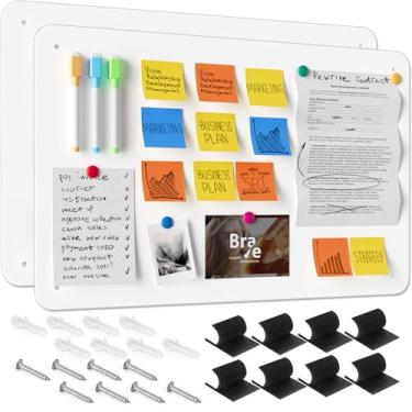 Imagem de MaxGear Quadro magnético de metal 44,5 cm x 29 cm, pacote com 2 quadros de avisos de ímã preto para parede, geladeira, quadro magnético, notas, fotos e muito mais - inclui fita de bloqueio duplo e