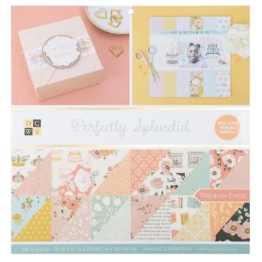Imagem de DCWV Papel cartolina impresso 30 x 30 cm, 36 folhas de papel para scrapbook para artesanato e confecção de cartões, cartolina dupla face resistente com detalhes em folha - Perfeitamente esplêndido