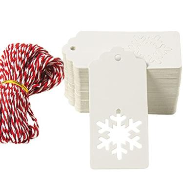 Imagem de 100 peças de etiquetas de presente de papel branco Kraft de Natal com fio de algodão para artesanato faça você mesmo, embrulho de presente de Natal