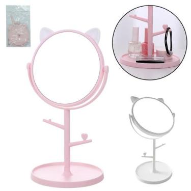 Imagem de Espelho de mesa redondo com base porta joias + 2 ganchos de plastico g
