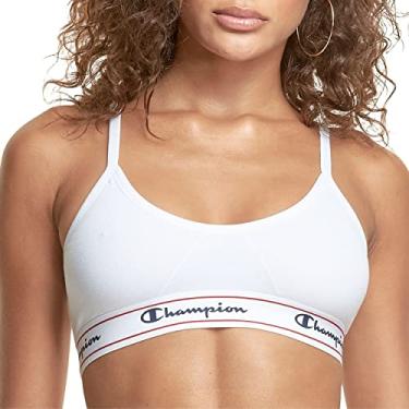 Imagem de Champion Sutiã feminino Heritage, sutiã pulôver de algodão elástico, sutiã absorvente de umidade, pacote único ou 2 unidades, Branco, pacote com 1, M