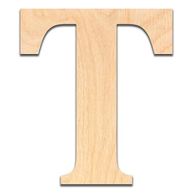 Imagem de Letras de madeira inacabadas com espessura de 0,6 cm. Cortado de madeira compensada de bétula, pronto para pintura ou coloração. Excelente para decoração de casa, placas de escritório e decorações de festa., T, 2", 1