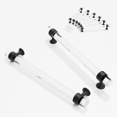 Imagem de CEYMIO Puxadores e puxadores de armário para armários e gavetas, cozinha banheiro quarto preto fosco puxador de porta distância maçanetas de cristal de vidro 192 mm