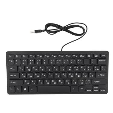 Imagem de Mini teclado com fio de 78 teclas, teclado bilíngue russo árabe e inglês USB com fio, teclado ergonômico ultrafino e compacto para desktops e laptops (russo)