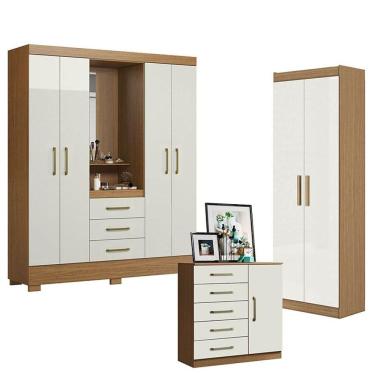 Imagem de Guarda Roupa Solteiro Paris 2045150 com Armário Multiuso 2 Portas 2000191 e Cômoda Sapa...