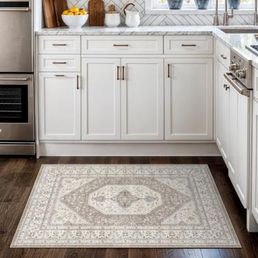 Imagem de Tapete pequeno lavável 2x3 para entrada: tapetes de área oriental vintage para interior tapete de porta resistente a manchas com suporte antiderrapante tapete fino de pilha baixa para banheiro (2x3