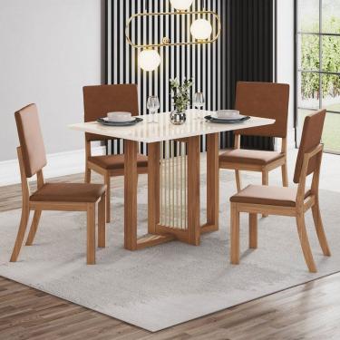 Imagem de Mesa de Jantar 4 Lugares Valentina/Milla com Vidro Natural/Off White/CaraMarromo - Pnr Móveis