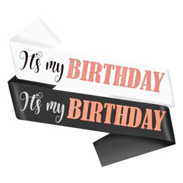 Imagem de SKJIAYEE É Minha Faixa De Aniversário Com Glitter Em Ouro Rosa, Preto E Branco, Decorações Para Meninas, Mulheres, Homens, 16, 18, 21, 30, 40, 50, 60 Anos Ou Qualquer Presente Festa