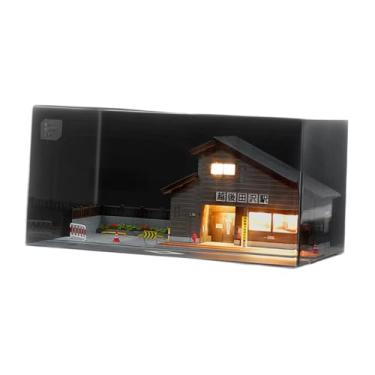 Imagem de simhoa Modelo de arquitetura de estação de casa japonesa em escala 1:64, decoração com 2 vagas de estacionamento ao ar livre, modelo de exibição de diorama