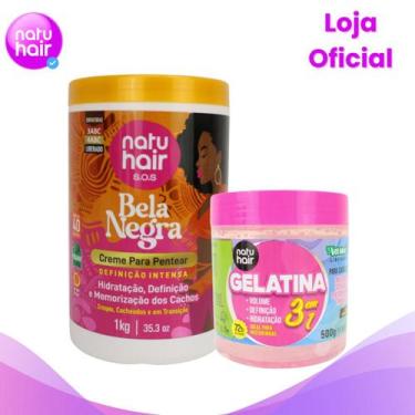 Imagem de Kit Creme para Pentear Bela Negra 1kg + Gelatina 3 em 1 Modeladora de 