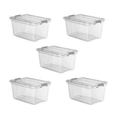 Imagem de Kit 5 Caixa Organizadora 27 Litros Plástica Transparente Livre BPA Pla