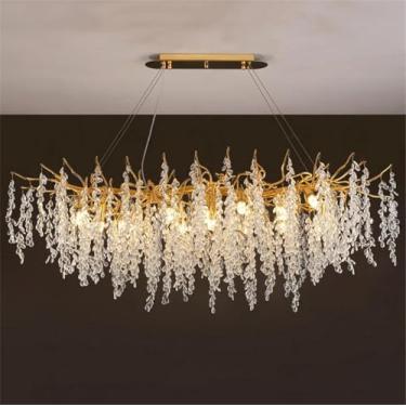 Imagem de Lustres De Galhos De Árvore De Cristal Modernos Lustre De Luxo Dourado Pingente De Chuva Luz De Franja Para Sala De Jantar Quarto Sala De Estar Entrada, Retangular, A, Rectangular L100cm
