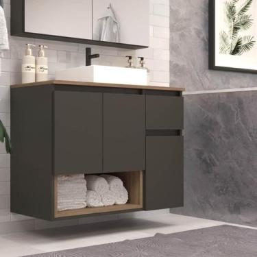 Imagem de Gabinete Banheiro Suspenso 80cm com 03 Portas 01 Gaveta e Nicho com Cu