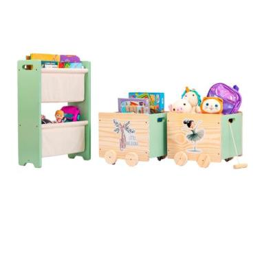 Imagem de Kit Montessori Rack Organizador, 2 Caixas De Brinquedos Pequena Bailar