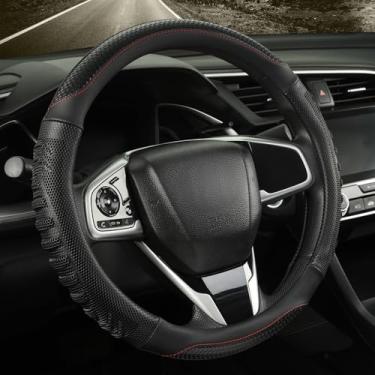 Imagem de WJMZ Capa de volante de 35,5 cm, ótima aderência com orifício de favo de mel 3D, design esportivo antiderrapante, pequena de 34,3 a 35,5 cm (toda preta)