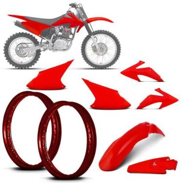 Imagem de Kit Plástico Crf 230f 2008 À 2014 + Par de Aros Pro Tork, Vermelho