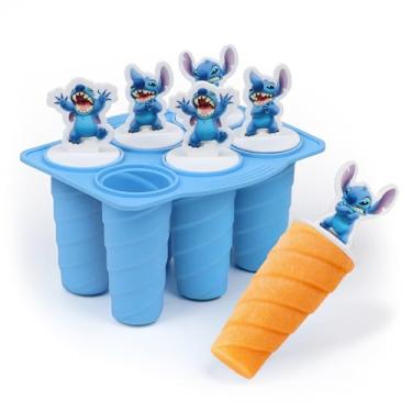Imagem de Moldes de picolé de silicone Disney – 6 moldes reutilizáveis para picolés com Mickey e amigos ou Stitch – Molde de silicone flexível para picolé e máquina de picolé para petiscos congelados