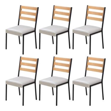 Imagem de Cadeiras para Sala de Jantar 6 Unidades Londres Off White / Preto