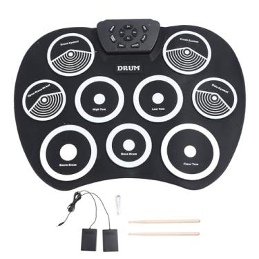 Imagem de Conjunto de Tambor Eletrônico de Silicone Portátil 9 Almofadas Roll Up Bateria de Prática Com Tambores de Pedal Adequado para Músicos Em Movimento