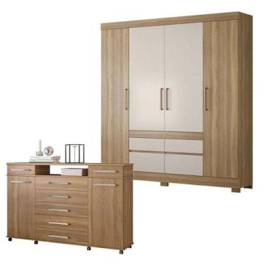 Imagem de Cômoda London E Guarda Roupa Casal Bilbao Amêndola Off White - Demóbil