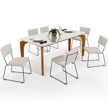 Imagem de Mesa De Jantar Capri 160cm Off White Nature Com 6 Cadeiras Allana B05 