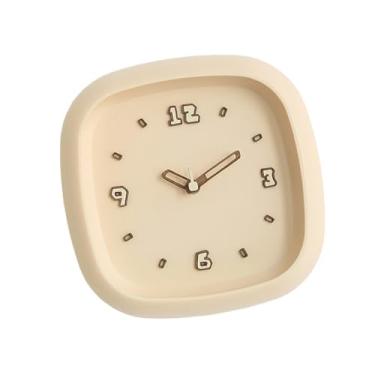 Imagem de Wswqop Relógio de parede decorativo, arte, relógio estético silencioso, 25 cm, ornamento para escritório, quarto infantil, cozinha, decoração de casa, Amarelo