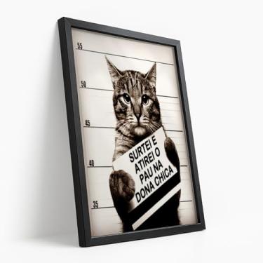 Imagem de Quadro Decorativo Surtei Dona Chica Com Moldura Gato Preso Humor Frase Irônica Engraçada Preto e Branco Criativa Divertido Pet Meme