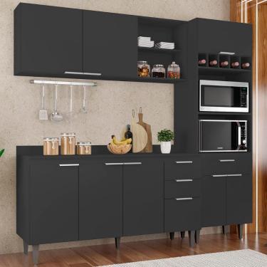 Imagem de Armário De Cozinha Com Tampo Cp02 210cm Pérola Preto Z34 - Mpozenato