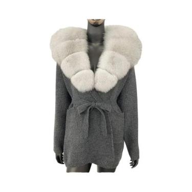 Imagem de Casaco de Pele de Raposa Verdadeira para Inverno - Cardigan Feminino c
