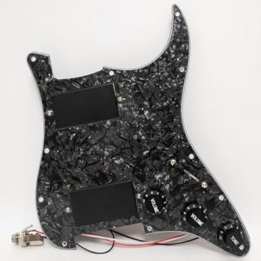 Imagem de Para conjunto de pickguard pré-cabeado Fender Strat, compatível com captadores HH ativos estilo EMG, cerâmica e Alnico V, fiação Plug and Play, preta