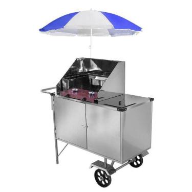 Imagem de Carrinho de Tapioca Cefaz Luxo Inox Rodas Maciças e Guarda Sol L13M/GS