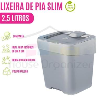 Imagem de Lixeira Slim P/ Pia 2,5l Compacta P/ Resíduos Diários C/ Tampa P/ Cozi